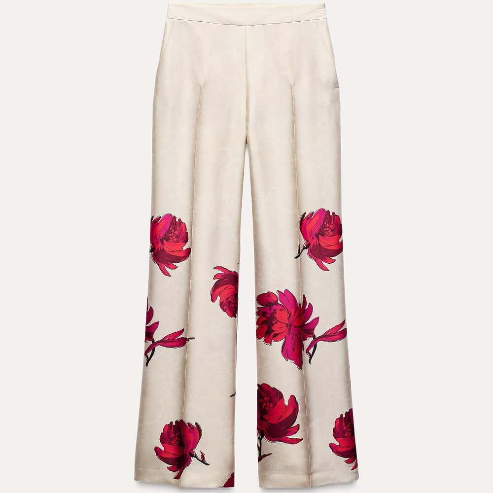 Zara FLORAL PRINT SATIN EFFECT PANTS - NWT